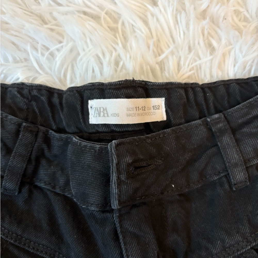 Zara Girls Ruffled Black Mini Denim Skirt - Picture 3 of 3